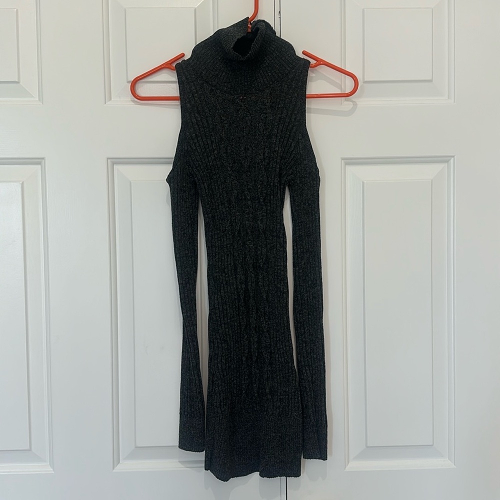 Gray Cold Shoulder Sweater Dress